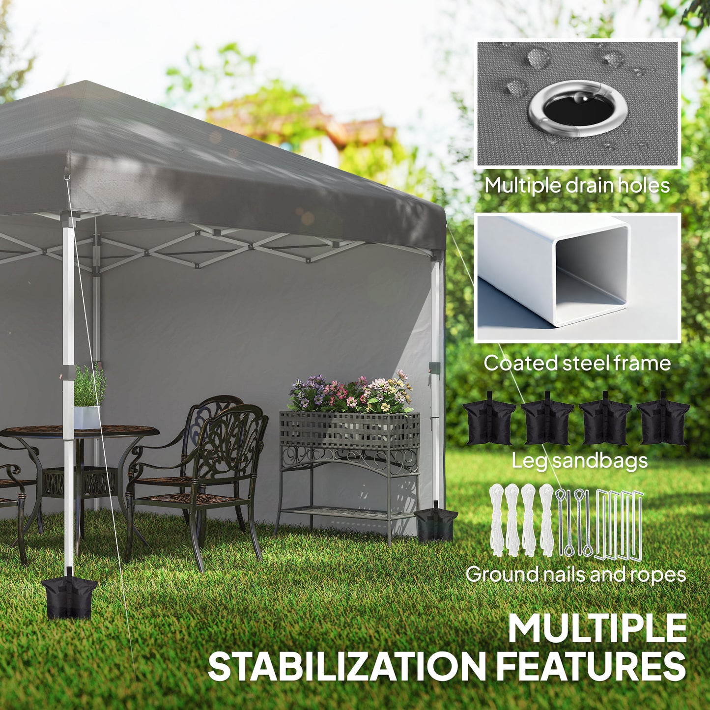 10' x 10' Pop Up Canopy with Sidewalls, Roller Bag, Height Adjustable Instant Tent for Outdoor, Garden, Patio, Grey