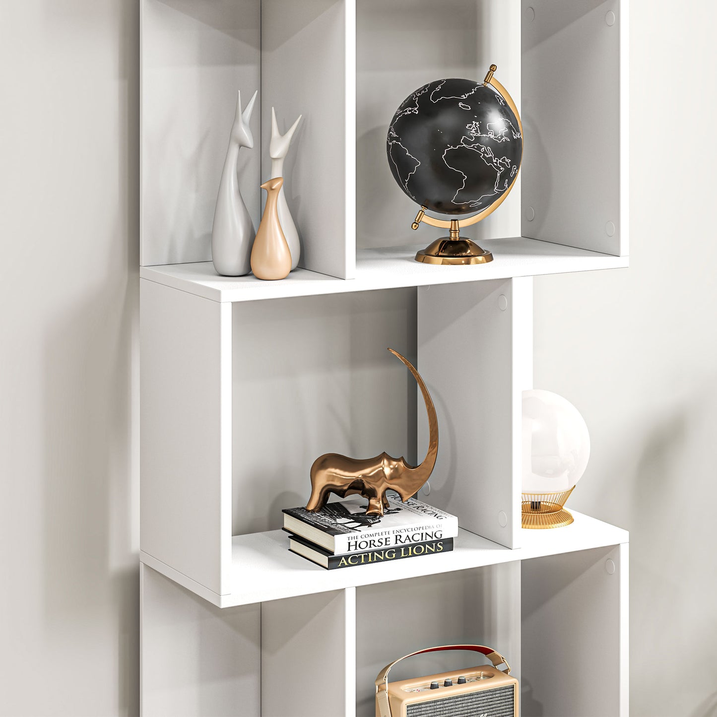 5-Tier Geometric Bookshelf, S Shaped Bookcase, Modern Freestanding Display Shelf Unit for Home Office, White