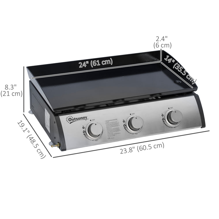 3-Burner Silver Portable Tabletop Gas Grill