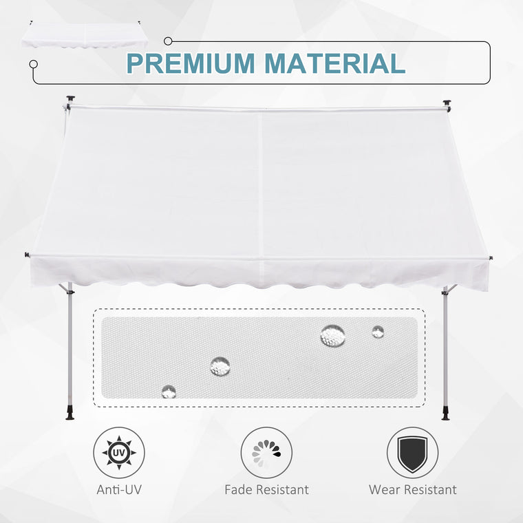 10' x 5' White Manual Retractable Awning with Support Pole