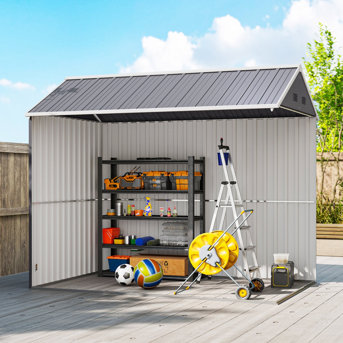 Metal Garden Storage Shed, Outdoor Tool Storage House with Lockable Door, Vents, Sloped Roof, Light Grey