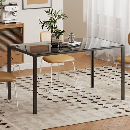 Rectangular Dining Table for 4 with Glass Top - Black