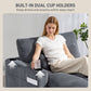 58" Chaise Lounge Indoor, Oversized Corduroy Sofa Bed with 2 Cup Holders, Pillow, Deep Seat Sleeper Couch, Dark Grey