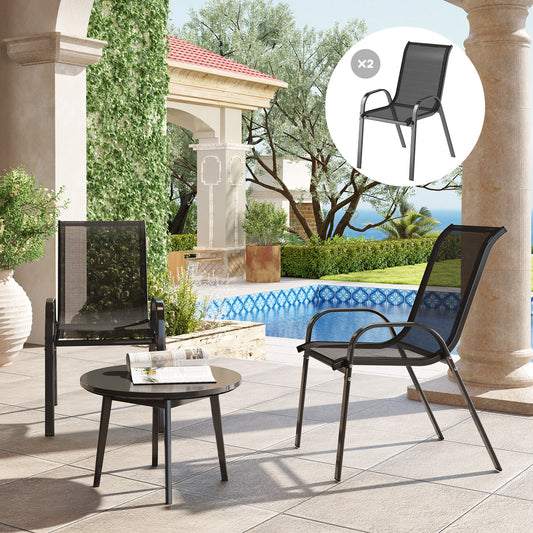 Set of 2 Outdoor Dining Chairs, Stackable Lawn Chairs with High Back, Breathable Mesh Seat for Garden Porch, Black - Black