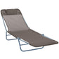 Outdoor Lounge Chair, Portable Adjustable Reclining Seat Folding Chaise Lounge Patio Camping Beach Tanning Chair Bed with Pillow, Brown