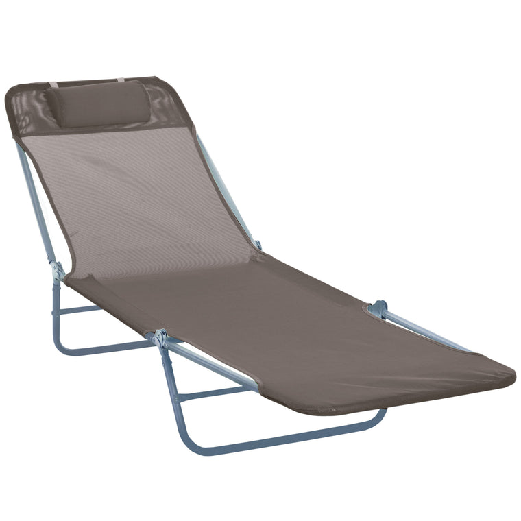 Portable Folding Chaise Lounge with Pillow - Brown