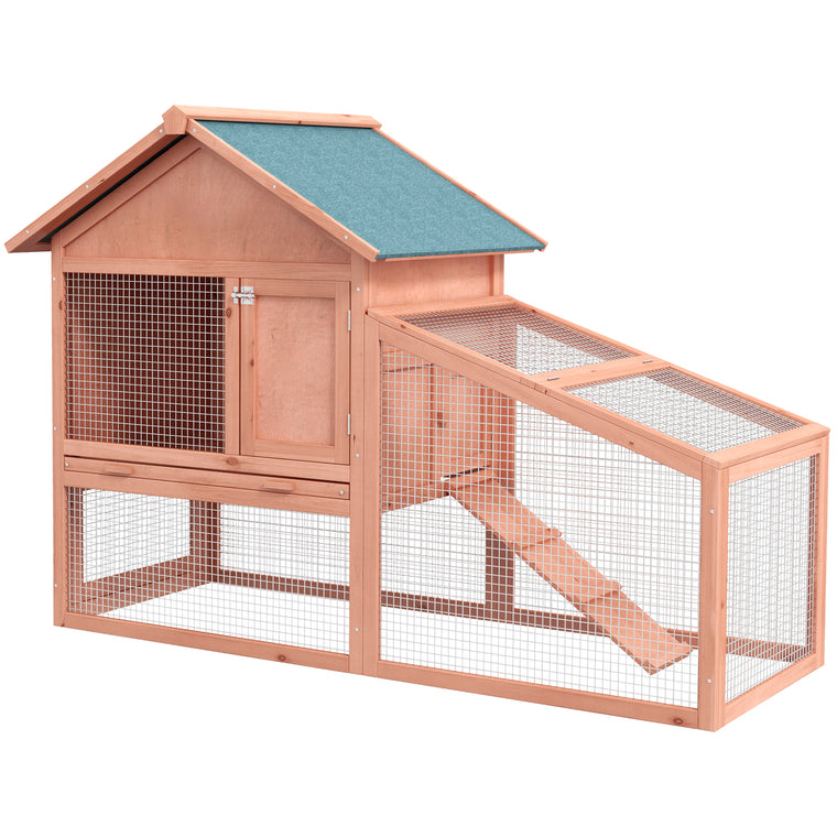 2-Tier Rabbit Hutch with Asphalt Roof & Ramp
