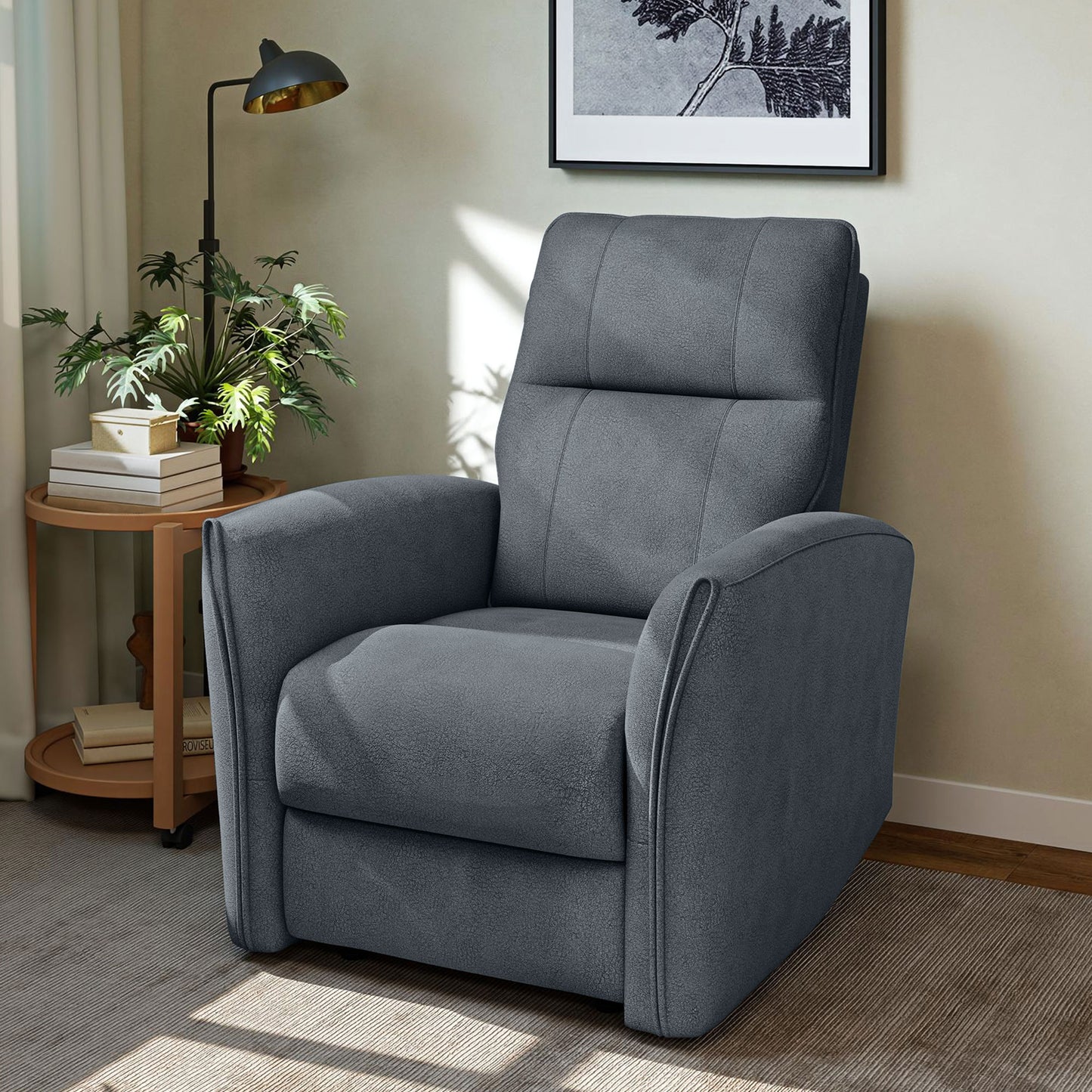 Power Recliner Chair, Dyed Fabric (Like Leathaire) Upholstered Recliner Chair with USB Ports, Footrest, Charcoal Grey