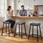 Set of 3 Bar Stools, Velvet Upholstered Counter Stools with Curved Seat and Footrest for Kitchen Island, Grey