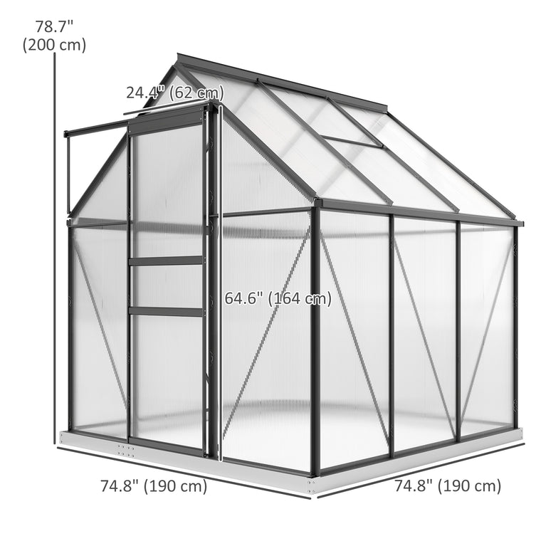 6' x 6' x 6.5' Grey Polycarbonate Greenhouse with Roof Vent