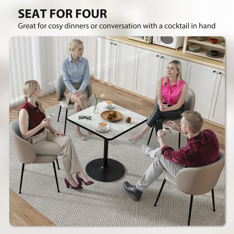 Marble-Effect Dining Table for 4 with Round Base - White