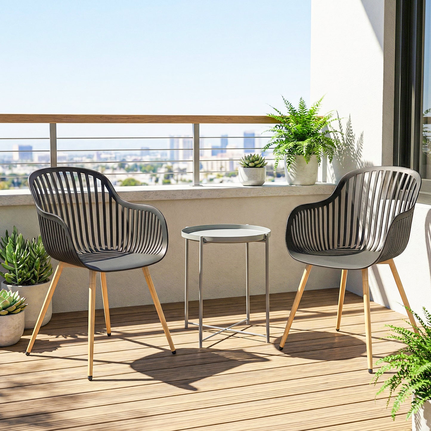 Outdoor Dining Chairs Set of 4, Patio Chairs with Slotted Backrest, Grey