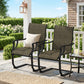 C Spring Motion Patio Chairs Set of 2 with Curved High Backrest, Armrest, All Weather Breathable Fabric, Metal Frame - Light Brown
