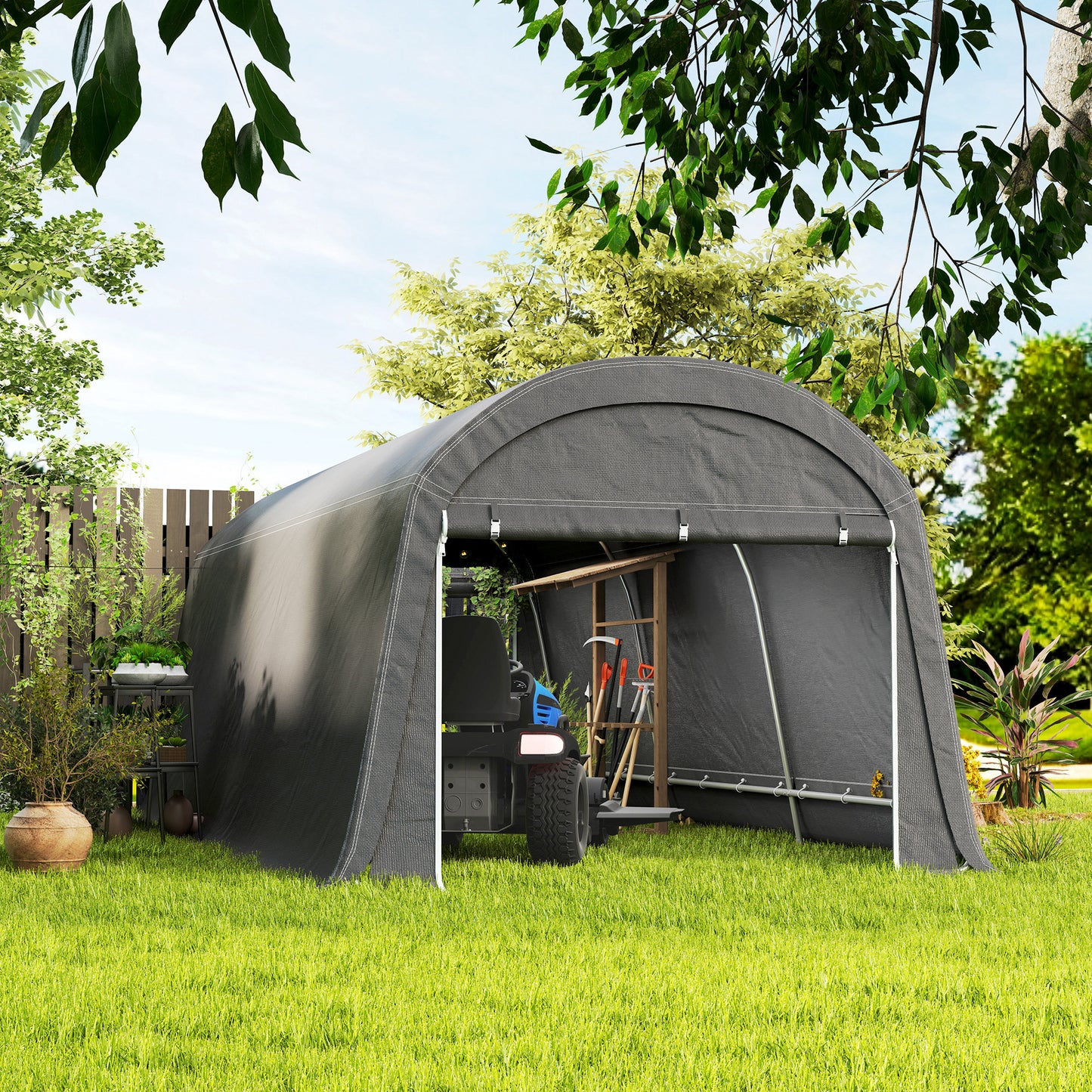 10' x 20' Portable Shed, Motorcycle Bike Tent with Roll-up Door, Galvanised Steel Frame for Garden Tools, Dark Grey