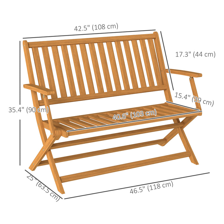 46.5" Foldable Wood Bench with Backrest and Armrests