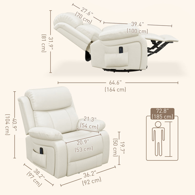 PU Leather Swivel Massage Recliner with Remote
