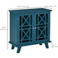 Storage Cabinet with Fretwork Doors and Shelf, Modern Freestanding Sideboard, Buffet, Blue