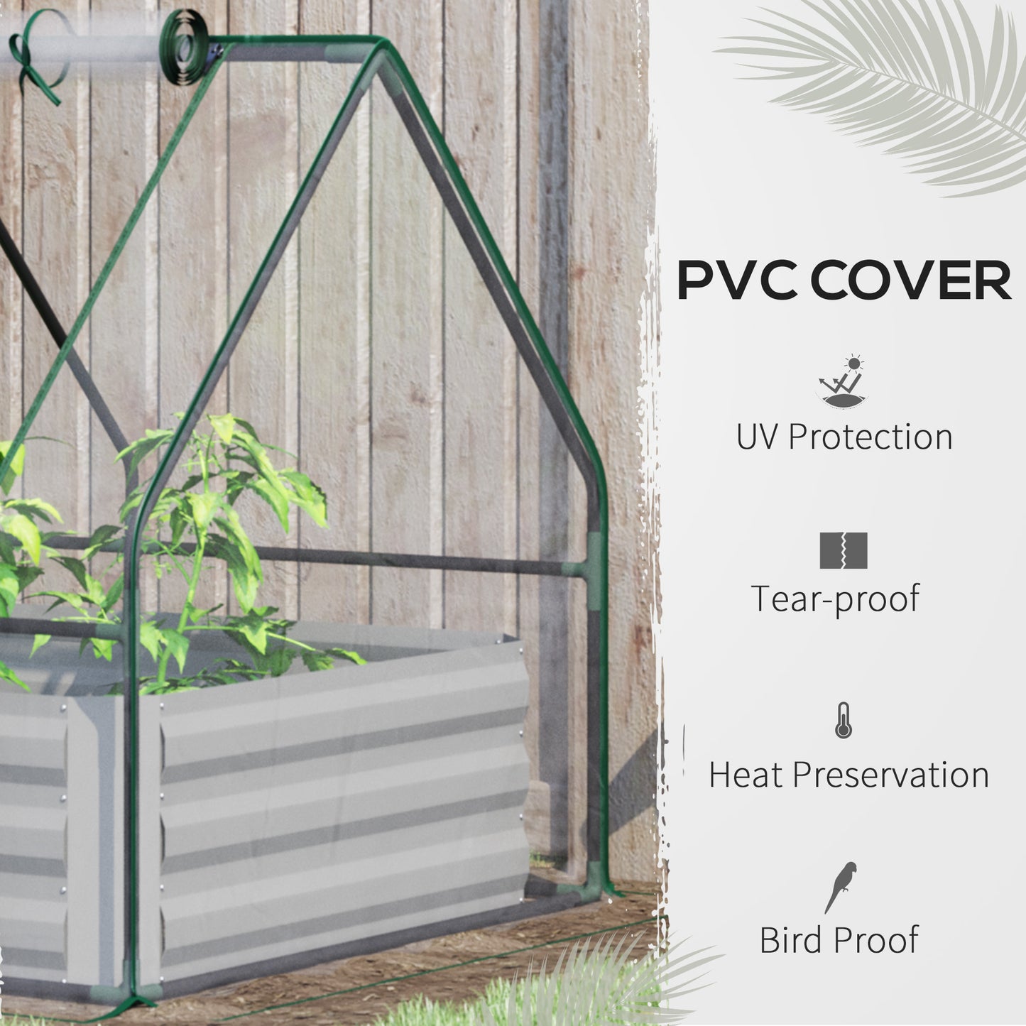 Steel Outdoor Raised Garden Bed with Greenhouse,Cover, Roll Up Door, Dual Use, 50"x37.4"x36.2", Clear