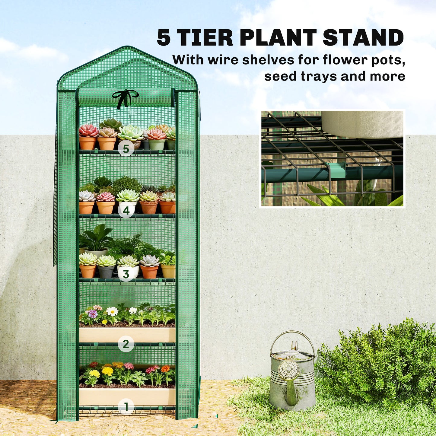 Mini Greenhouse with Screen Roof, Portable Small Greenhouse with Roll-Up Zipper Door