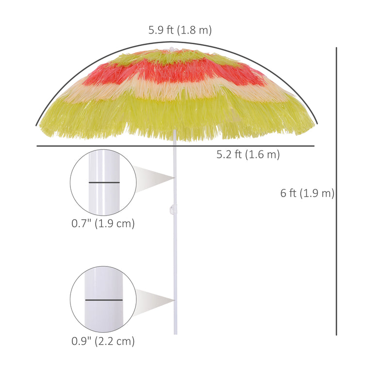 6FT Multi-Color Beach Umbrella with Tilt & Adjustable Height