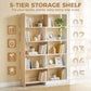 Corner Bookshelf, 5-Tier L-Shaped Bookcase with 350° Rotating Design, Two-Tone, Fruitwood/White