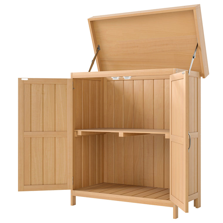 Wood Garden Shed with Double Doors and Tiered Shelves