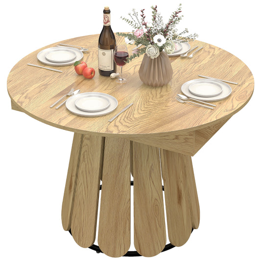 Extendable Round-to-Oval Dining Table with Shelf - Natural