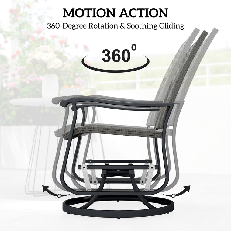 Rattan Glider Swivel Chair with Steel Frame and High Back