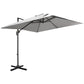 9ft Cantilever Patio Umbrella, Square Overhanging Umbrella with Cross Base, Crank Handle, Tilt Light Grey