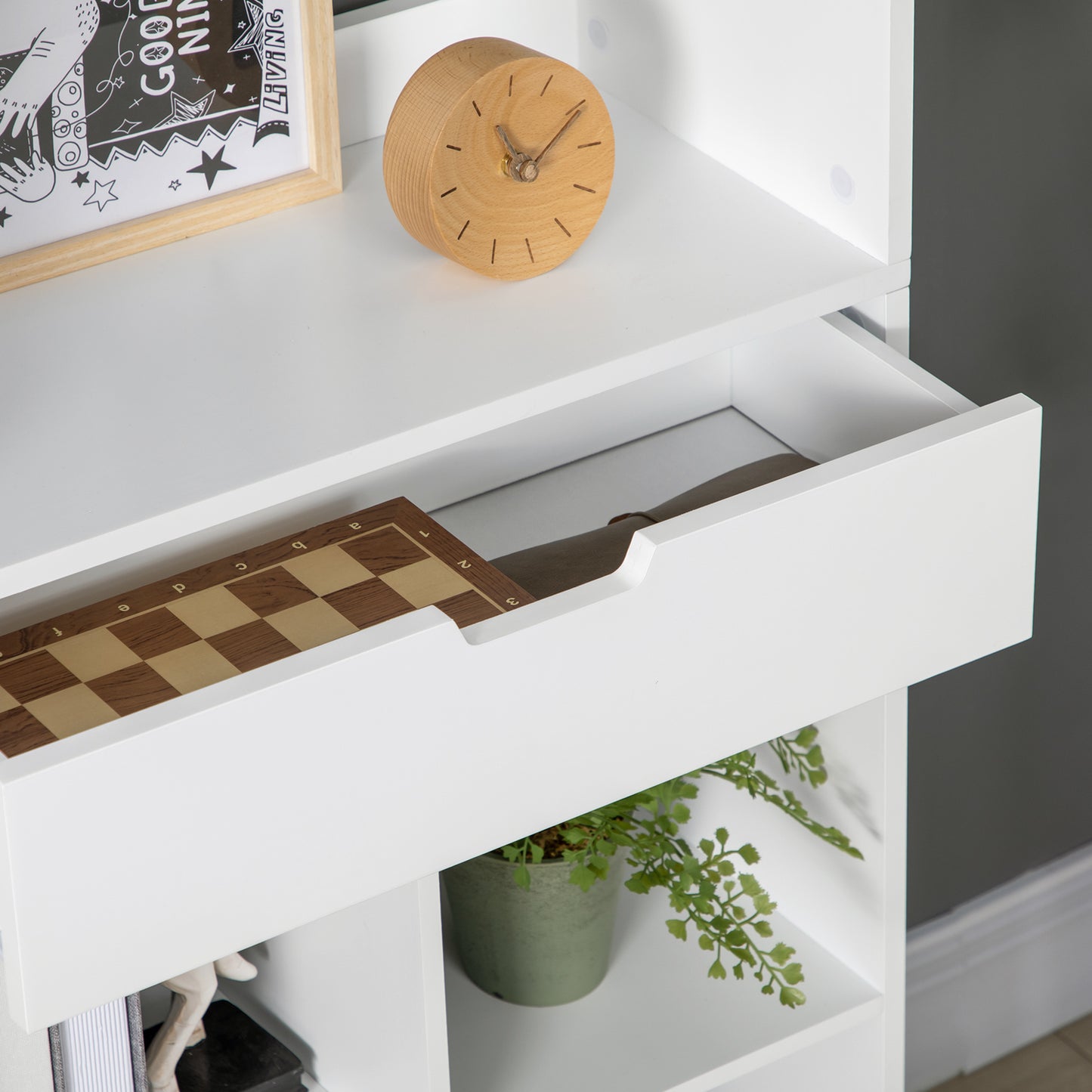 Tall Bookshelf with Drawer, Freestanding Bookcase for Bedroom, Living Room, Home Office, White