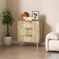 Fluted Chest of Drawers, Modern 3 Drawer Dresser with Pine Wood Legs, Finger Pulls for Closet, Living Room, Hallway, Oak