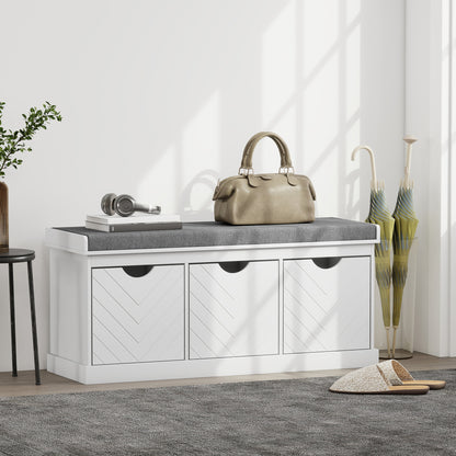 Shoe Storage Bench with 3 Drawers and Cushion - White