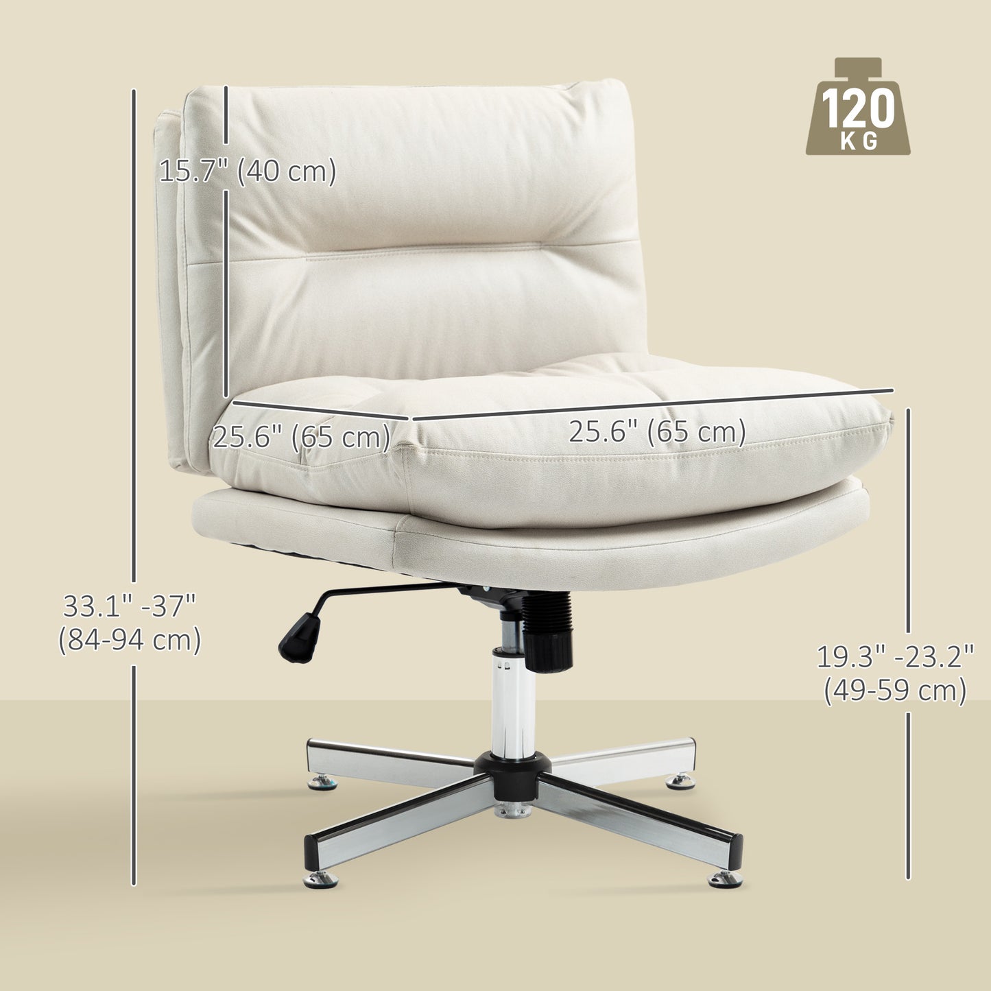 Armless Office Chair, Criss Cross Chair with Adjustable Height & Tilt Function for Home Office, Study, Light Grey