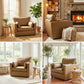 Accent Chair, PU Leather Armchair with Wide Seat, Spring Cushion, Rubberwood legs, 2 Pillows, Brown