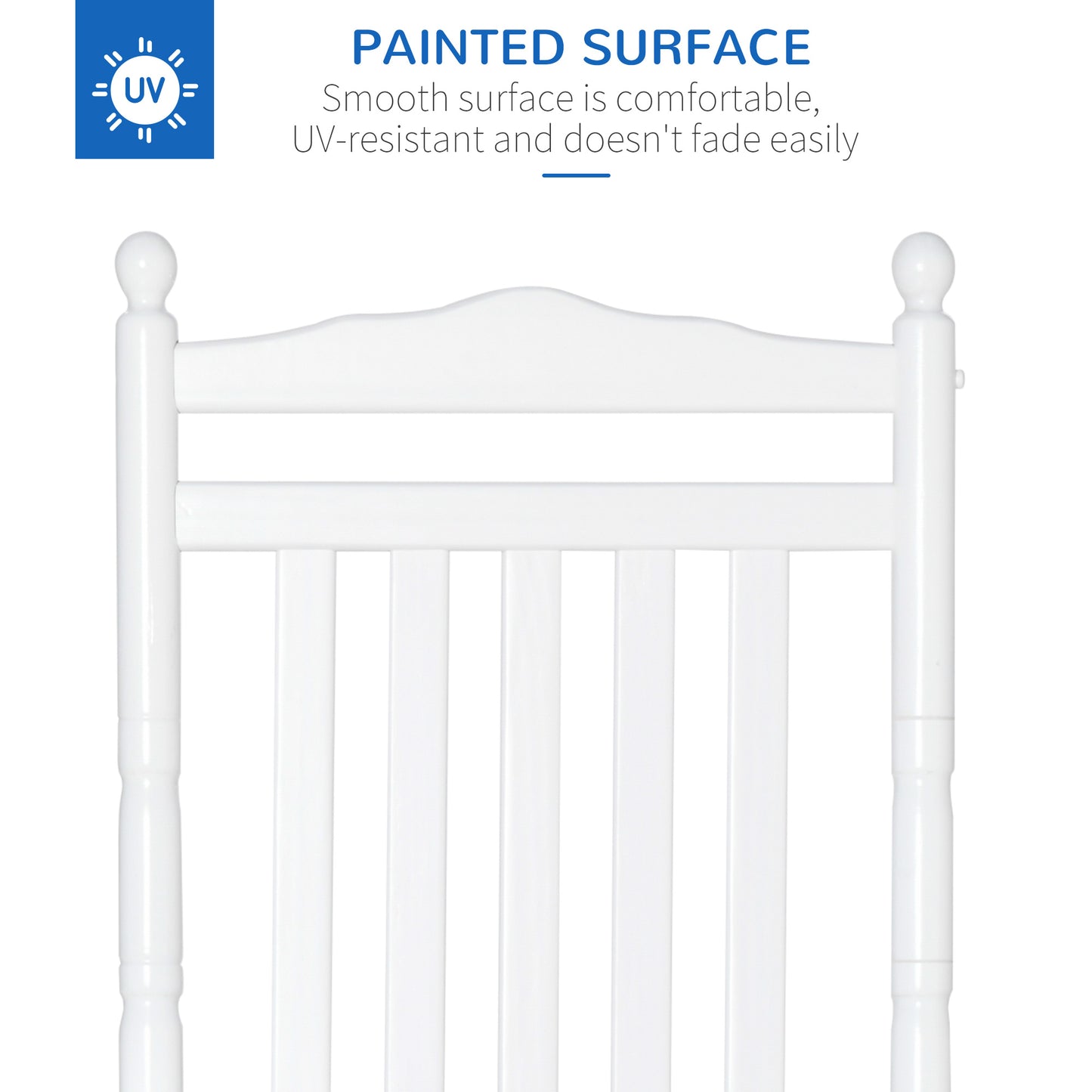 Wooden Outdoor Rocking Chair, Patio Rocking Chair with Slatted High Back and Armrests for Porch, Garden, Lawn, White