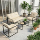 4 Piece Outdoor Furniture Set, Patio Conversation Set with Tempered Glass Table, Loveseat, 2 Chairs and Cushions, Beige