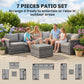 7 Piece Patio Furniture Set, L-Shaped Wicker Outdoor Sectional Sofa with Faux Wood Coffee Table, Cushions, Light Grey