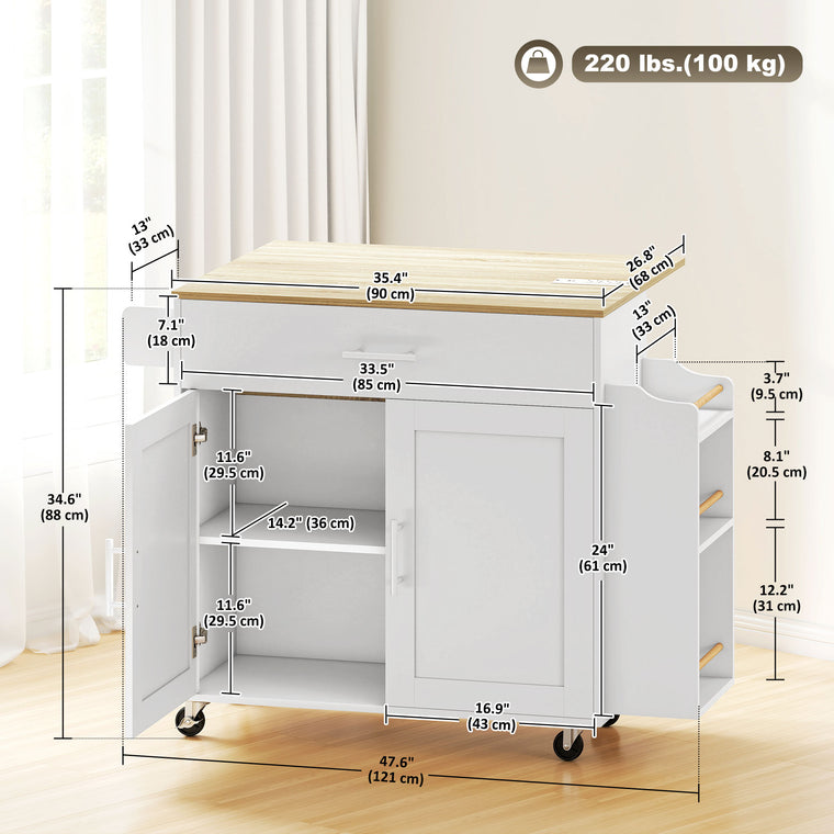 Rolling Kitchen Island with Drop Leaf & USB