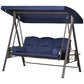 Outdoor Patio 3-Person Steel Canopy Cushioned Seat Bench Swing with Included Side Trays & Padded Comfort, Wine Red