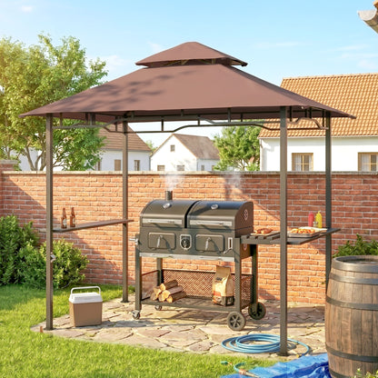 8' x 5' Coffee BBQ Grill Gazebo with Double-Tiered Canopy
