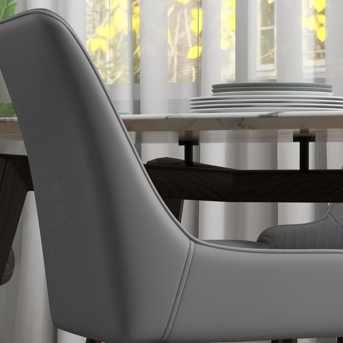 Upholstered Kitchen Chairs, Modern Dining Chairs Set of 4 with Diamond Tufting and Steel Legs for Dining Room, Grey