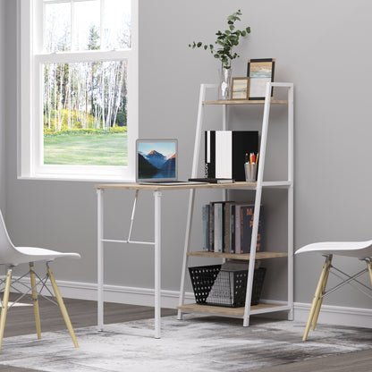 Computer Desk with Storage Shelves and Foldable Top - White