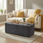 Storage Ottoman Bench, Linen-Look Fabric Upholstered Ottoman with Storage, Wide Padded Seat, Dark Grey