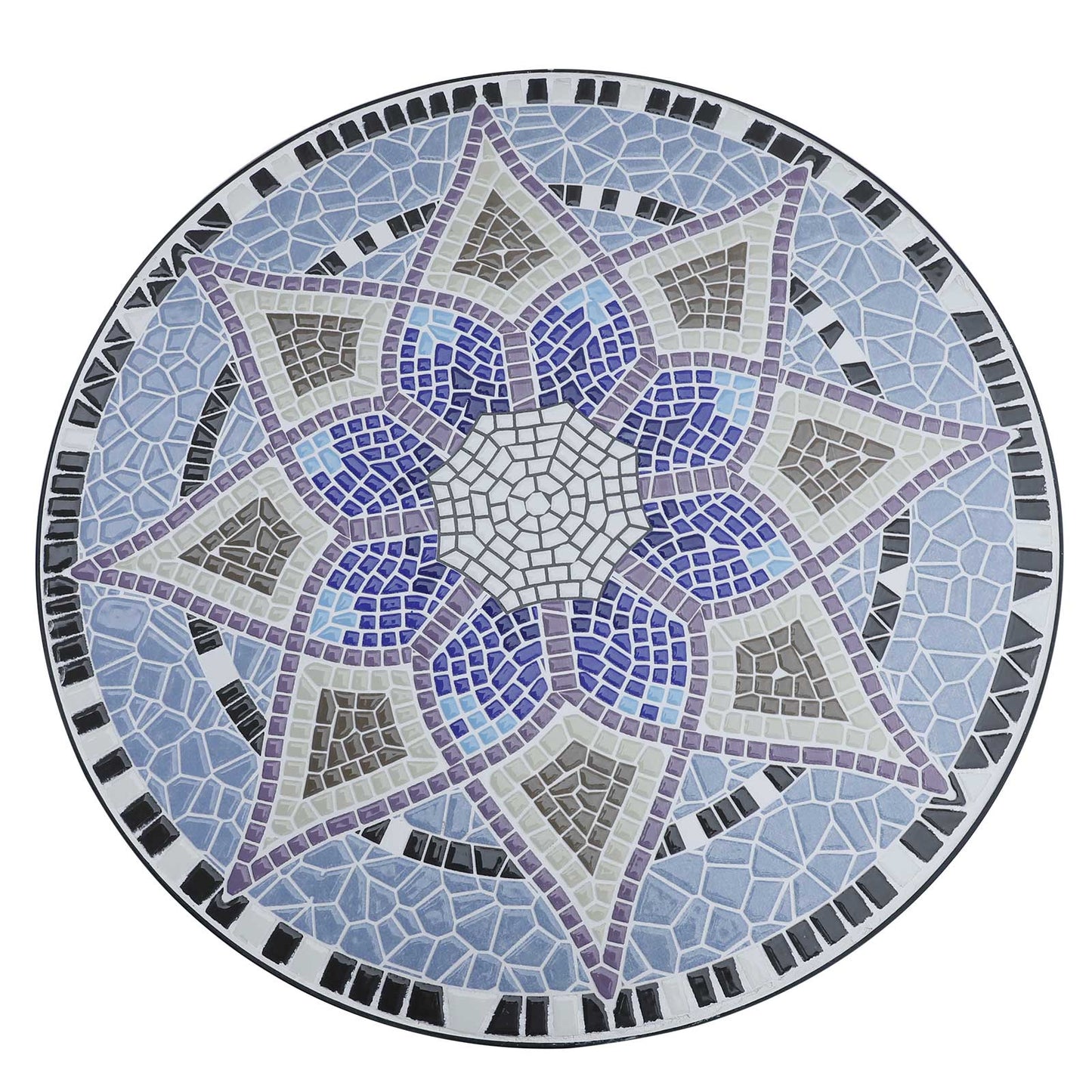 23.6" Mosaic Round Patio Table with Ceramic Tabletop, Outdoor Furniture, Multicolor