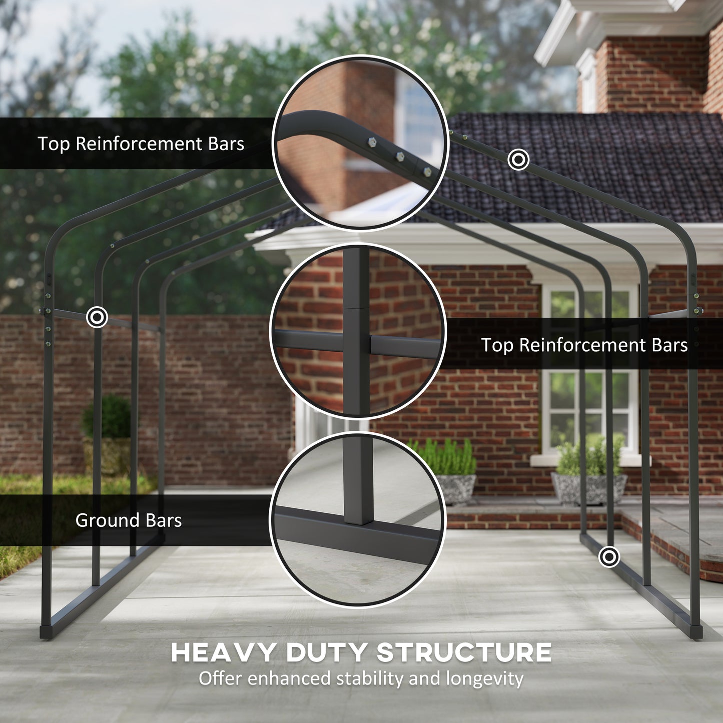 Metal Carport, Heavy Duty Garage Car Shelter with Galvanized Metal Roof and Removable Sidewalls, Light Grey