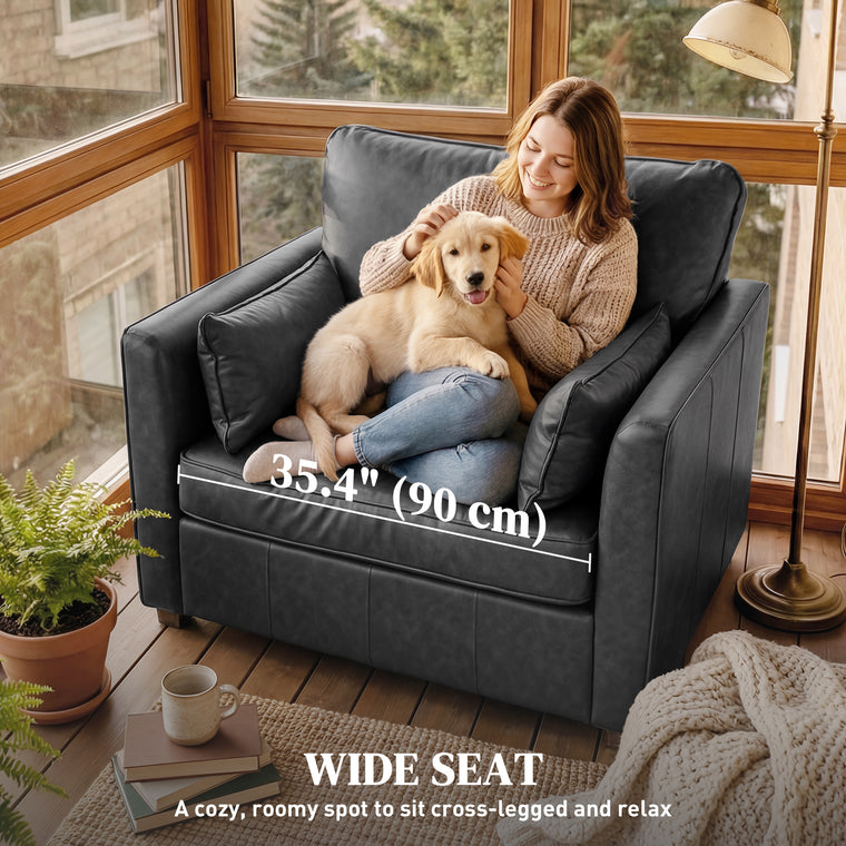 PU Leather Accent Chair with Pillows