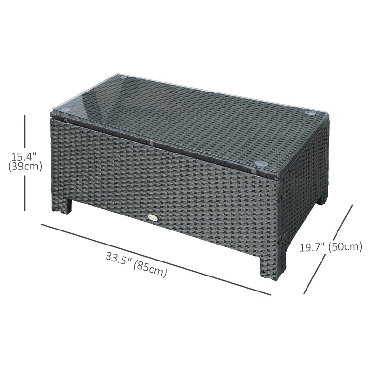 Hand-Woven Rattan Coffee Table with Tempered Glass Top