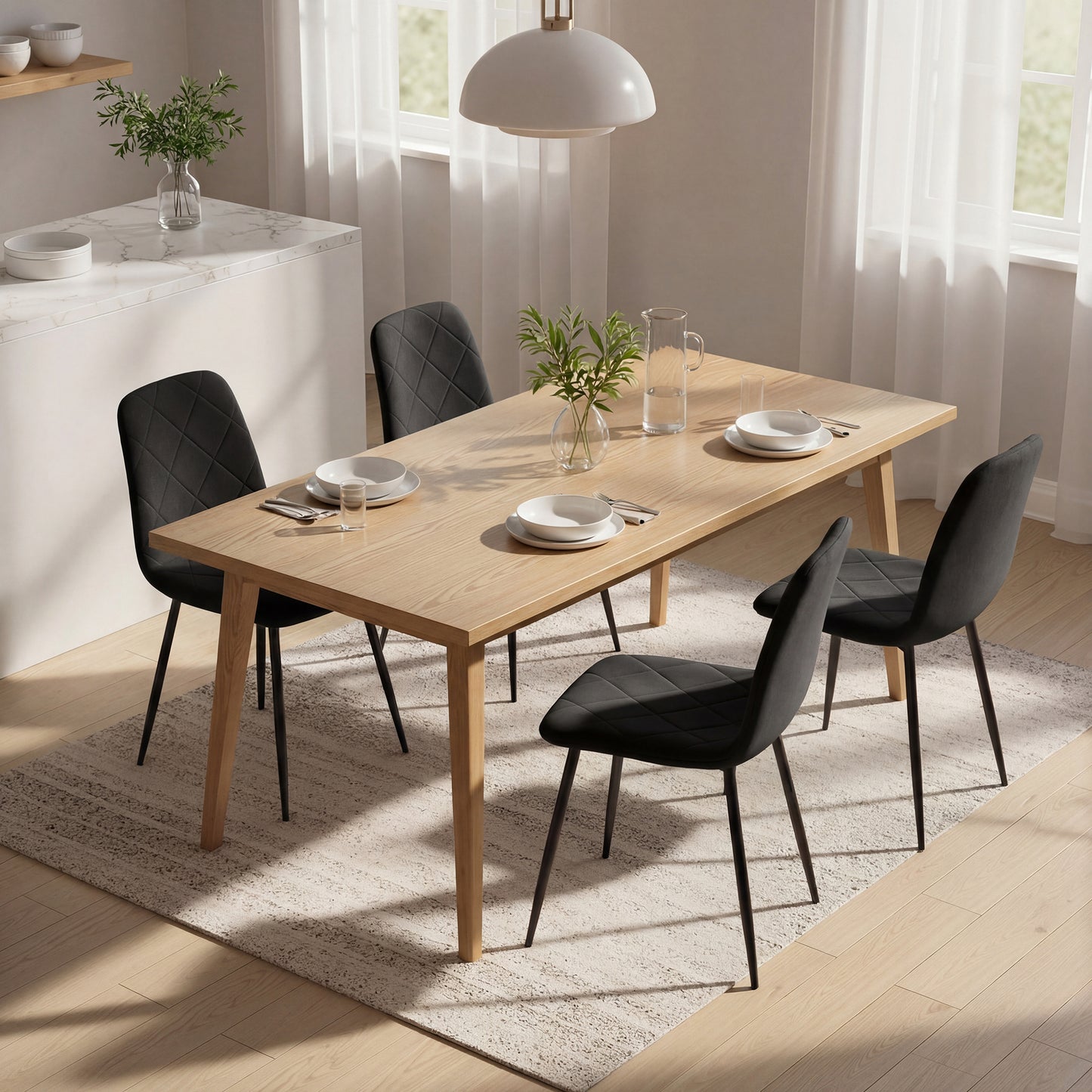 Dining Chairs Set of 4, Upholstered Dining Room Chairs with Steel Legs, Modern Kitchen Chair for Dining Room, Black