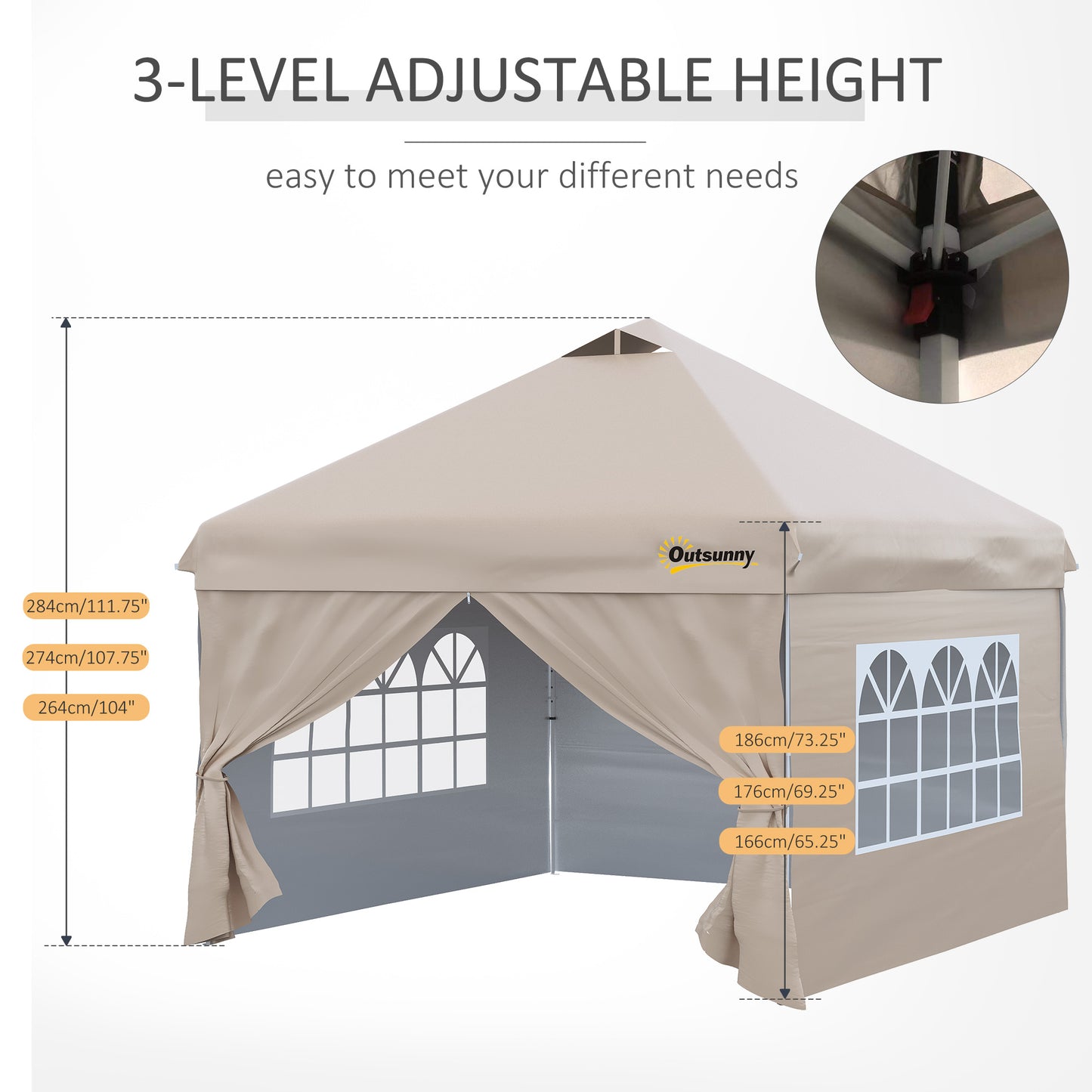 10' x 10' Pop Up Canopy Tent, Instant Sun Shelter, Tents for Parties, with Wheeled Carry Bag, for Outdoor, Garden, Patio, Beige