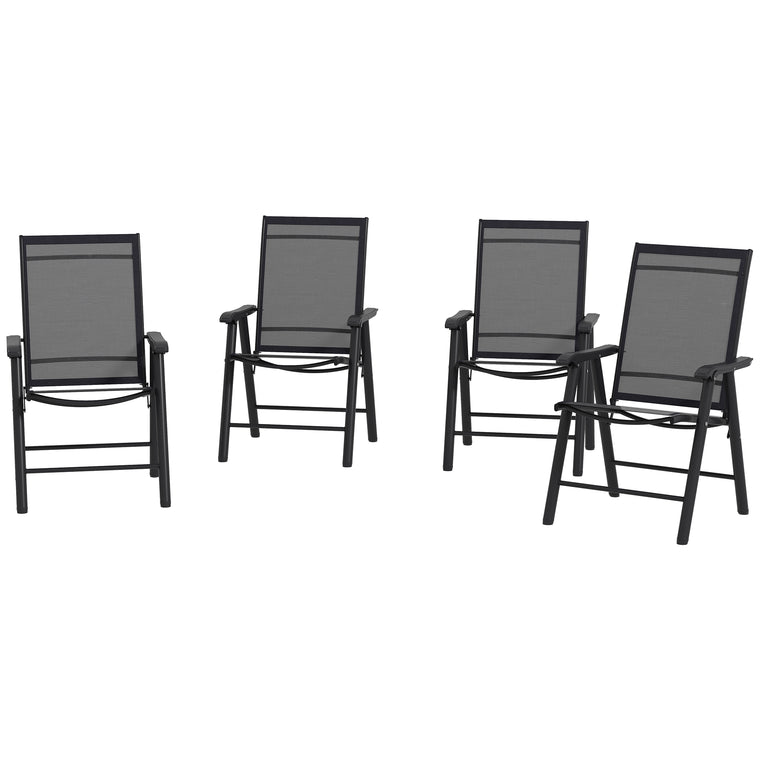 Black 4-Piece Folding Chair Set with Armrests